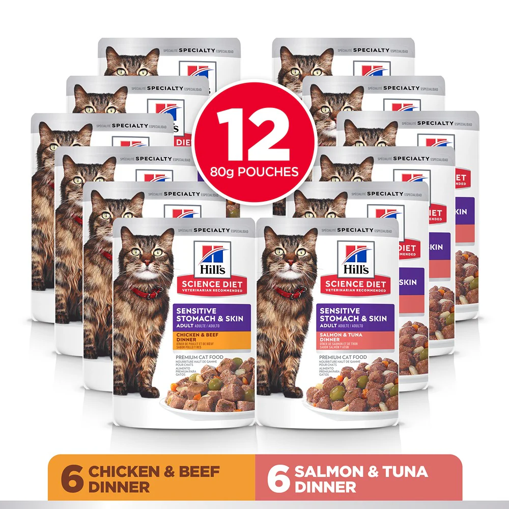 Hill’s Science Diet Adult Sensitive Skin & Stomach Variety Pack Wet Cat Food Pouches 12x80g - Image 4