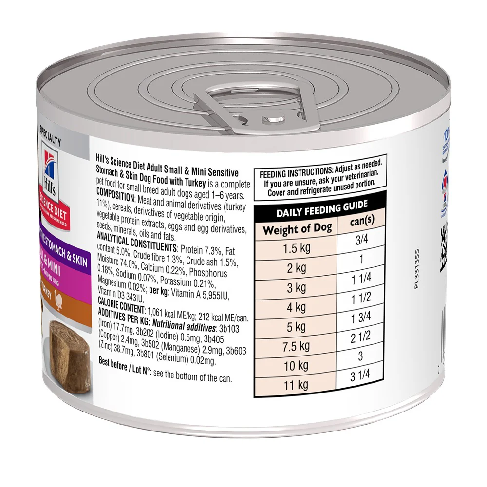 Hill's Science Diet Adult Sensitive Stomach & Skin Small & Mini with Turkey Canned Wet Dog Food - Image 3