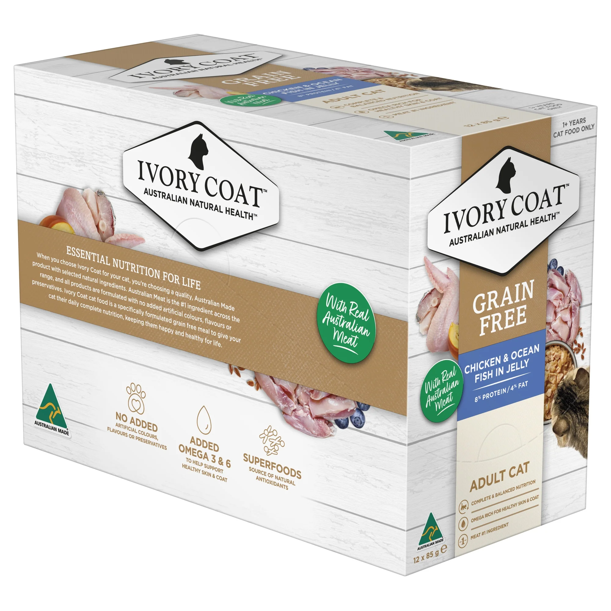 Ivory Coat Grain Free Adult Wet Cat Food Chicken & Ocean Fish in Jelly - Image 2