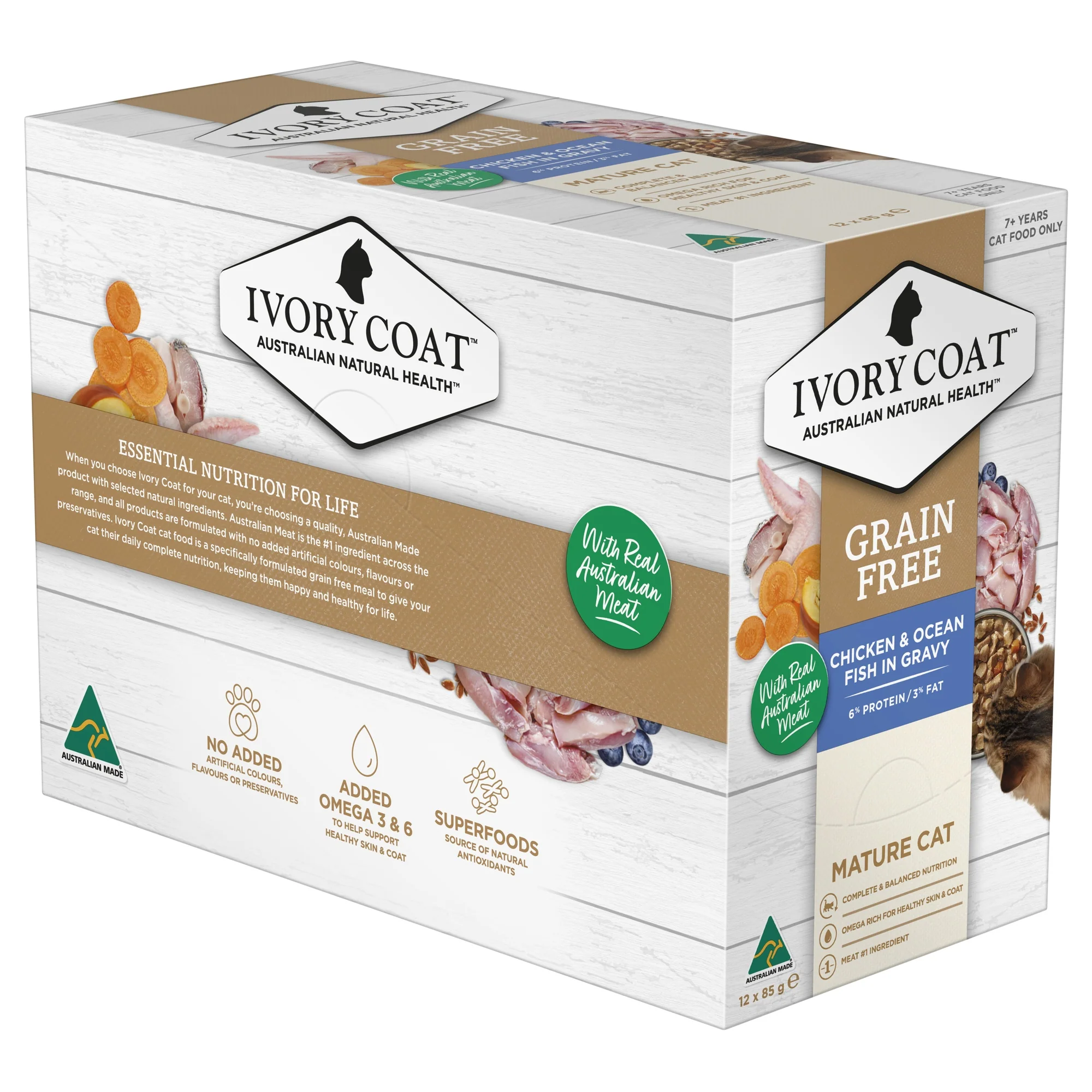 Ivory Coat Grain Free Mature Wet Cat Food Chicken & Ocean Fish in Gravy - Image 2