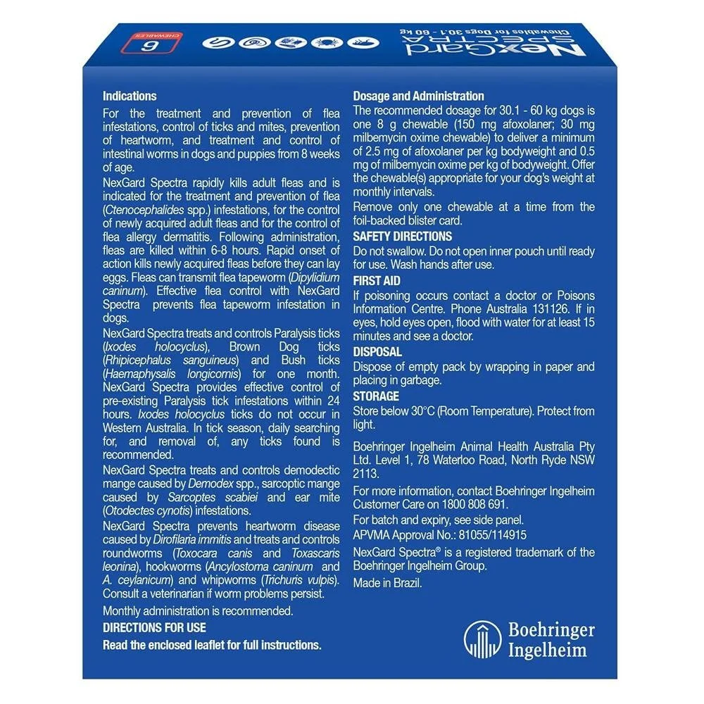 NexGard Spectra Extra Large Breed 30.1-60kg Flea, Tick & Worming Dog Chews - Image 4