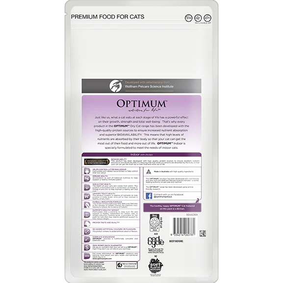 Optimum Adult Indoor With Chicken Dry Cat Food 2kg - Image 2