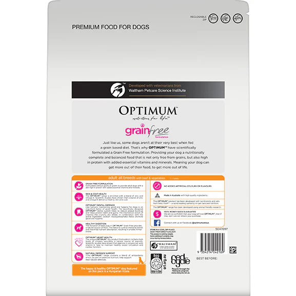 Optimum Grain Free Beef & Vegetables Bag Dry Dog Food 2.5kg - Image 2
