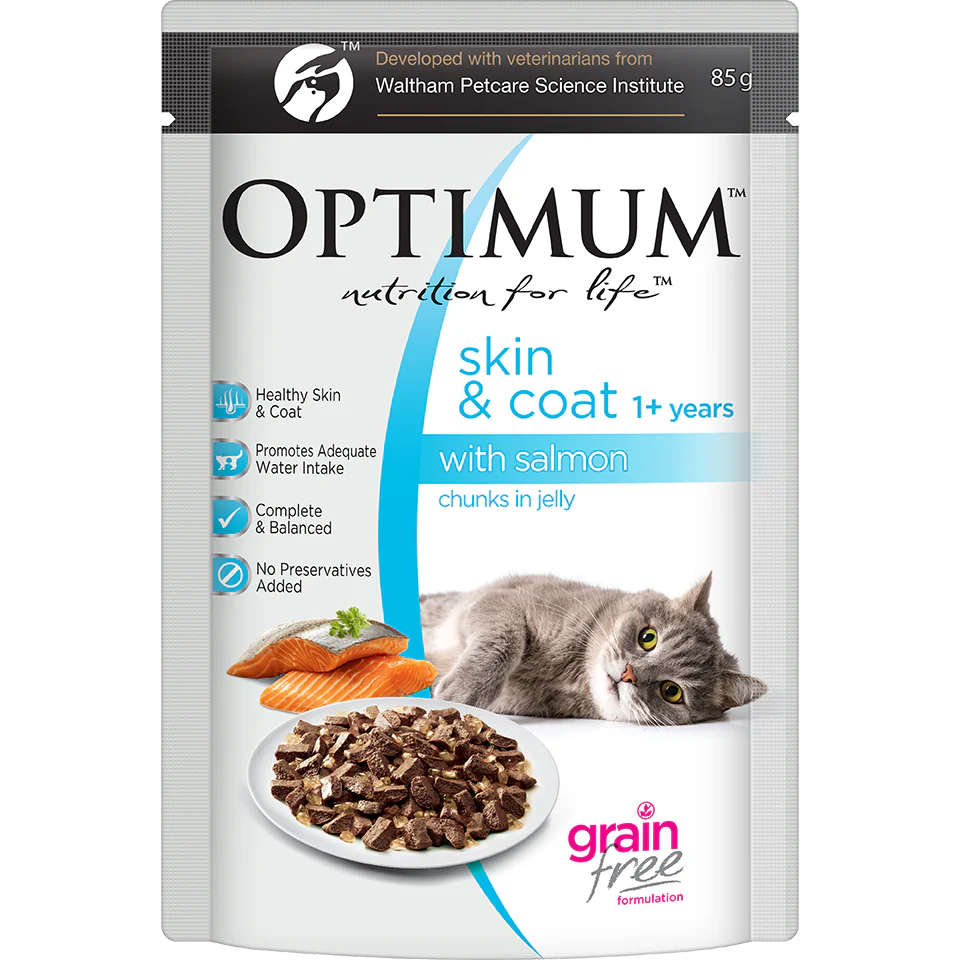 Optimum Skin & Coat Adult Salmon Chunks in Jelly Wet Cat Food 85g - Image 5