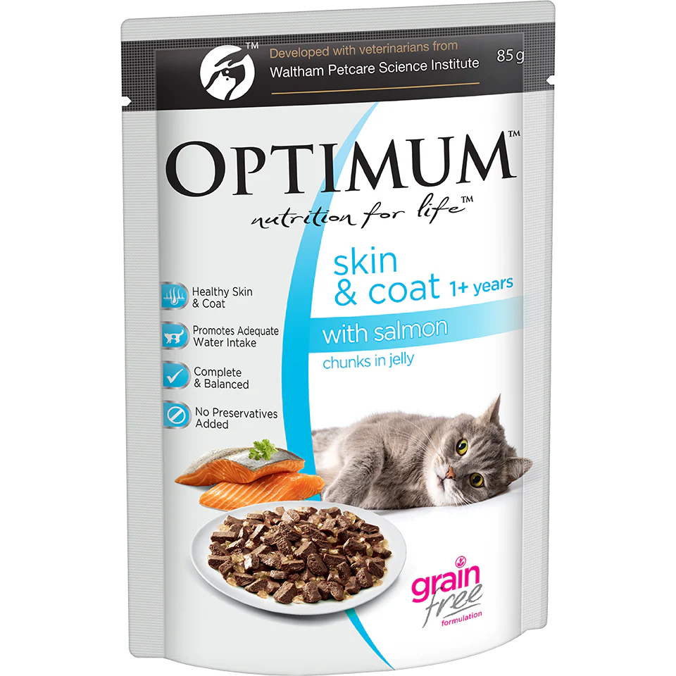 Optimum Skin & Coat Adult Salmon Chunks in Jelly Wet Cat Food 85g - Image 6