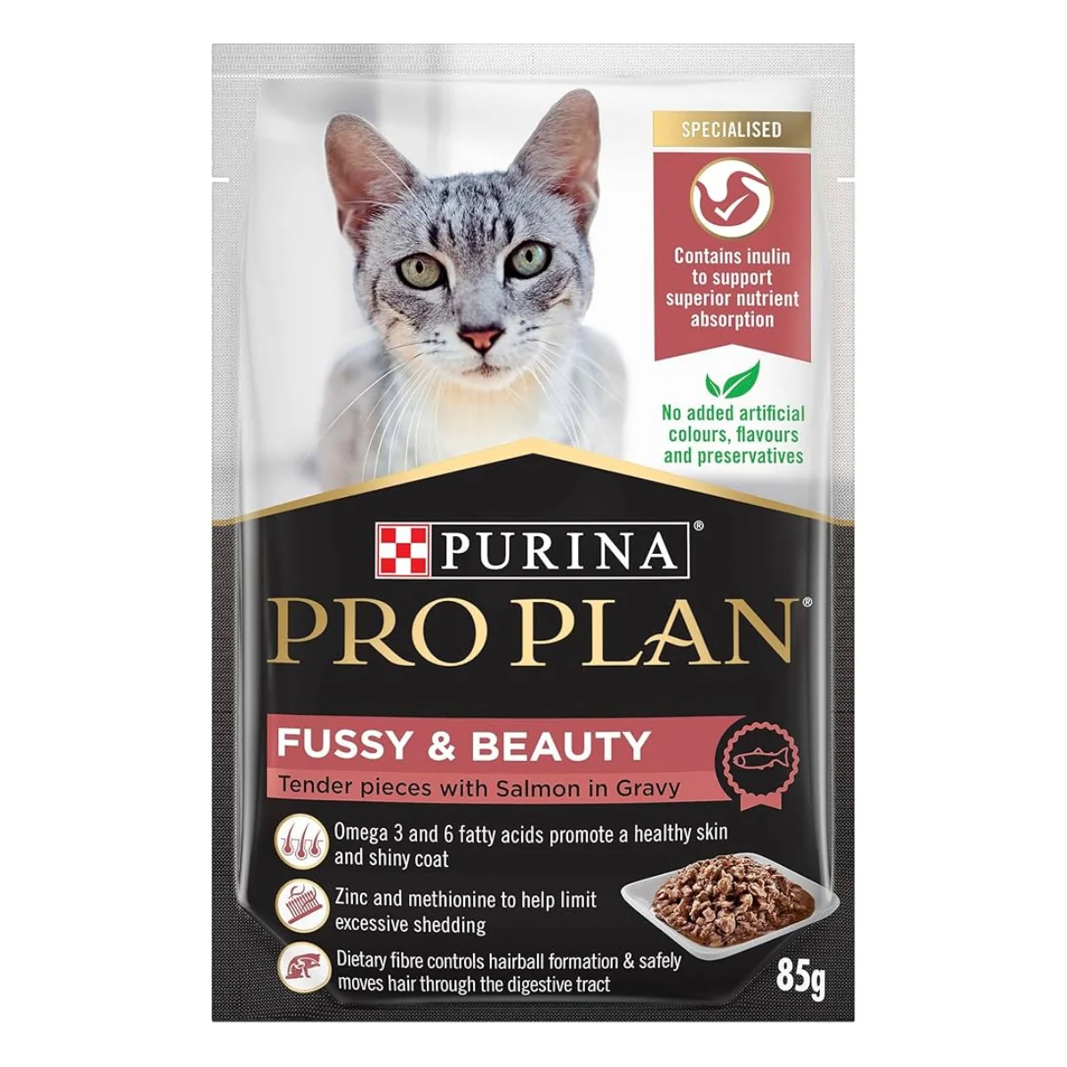 Pro Plan Adult Fussy & Beauty Salmon Pouch Wet Cat Food 85g - Image 2