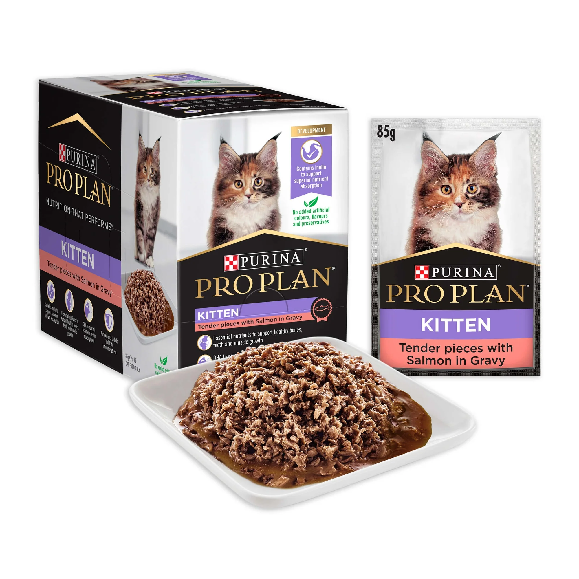 Pro Plan Kitten Salmon Gravy Pouch Wet Cat Food 85g - Image 2