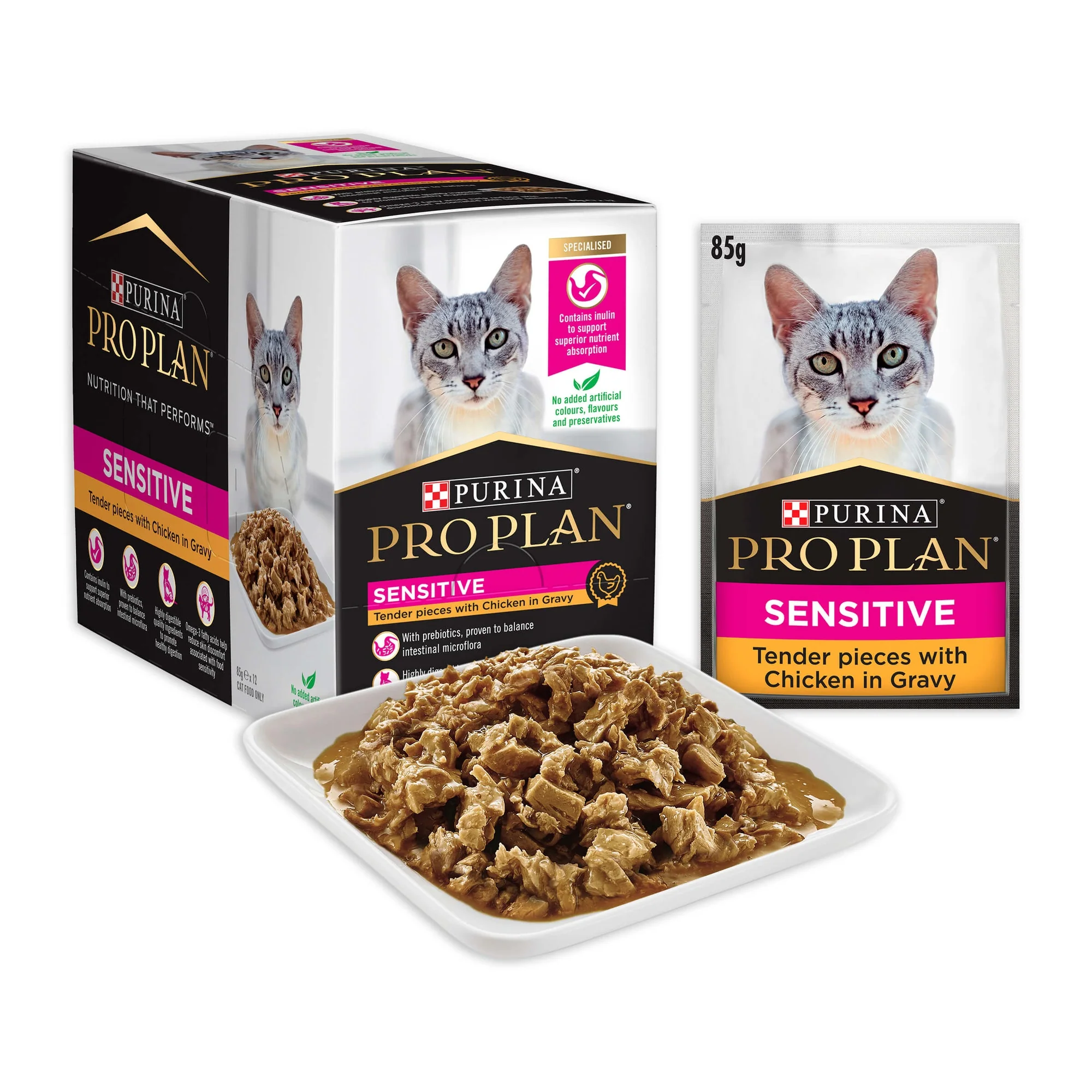 Pro Plan Sensitive Adult Chicken Gravy Pouch Wet Cat Food 85G - Image 2