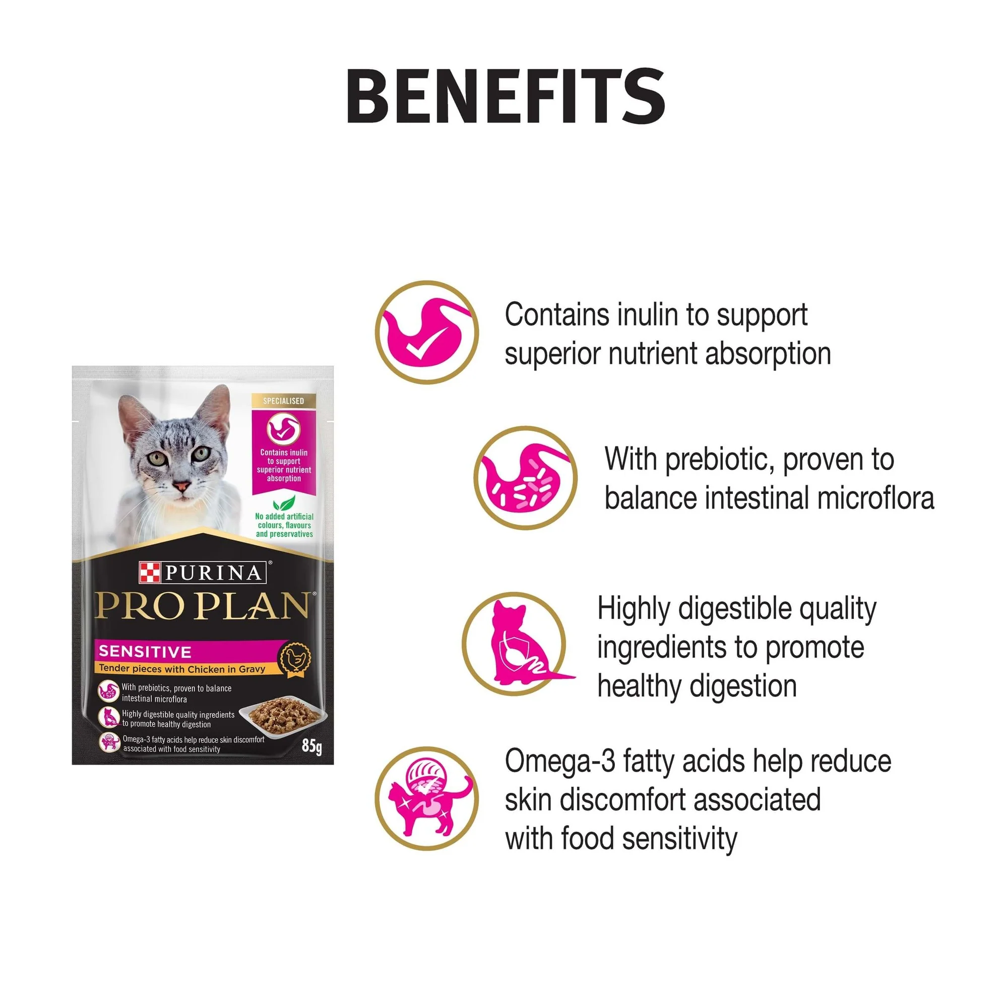 Pro Plan Sensitive Adult Chicken Gravy Pouch Wet Cat Food 85G - Image 7
