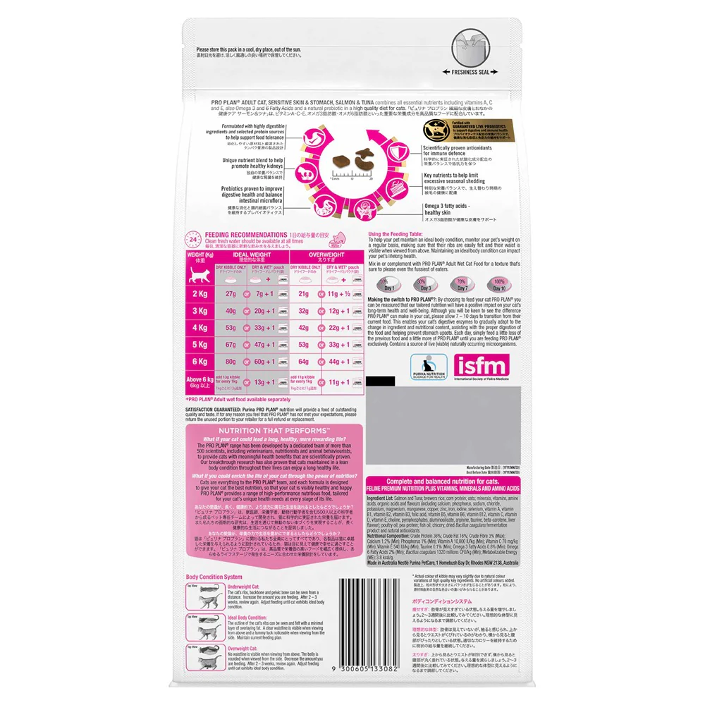 Pro Plan Sensitive Skin & Stomach Salmon & Tuna Formula Dry Cat Food 1.5kg - Image 3