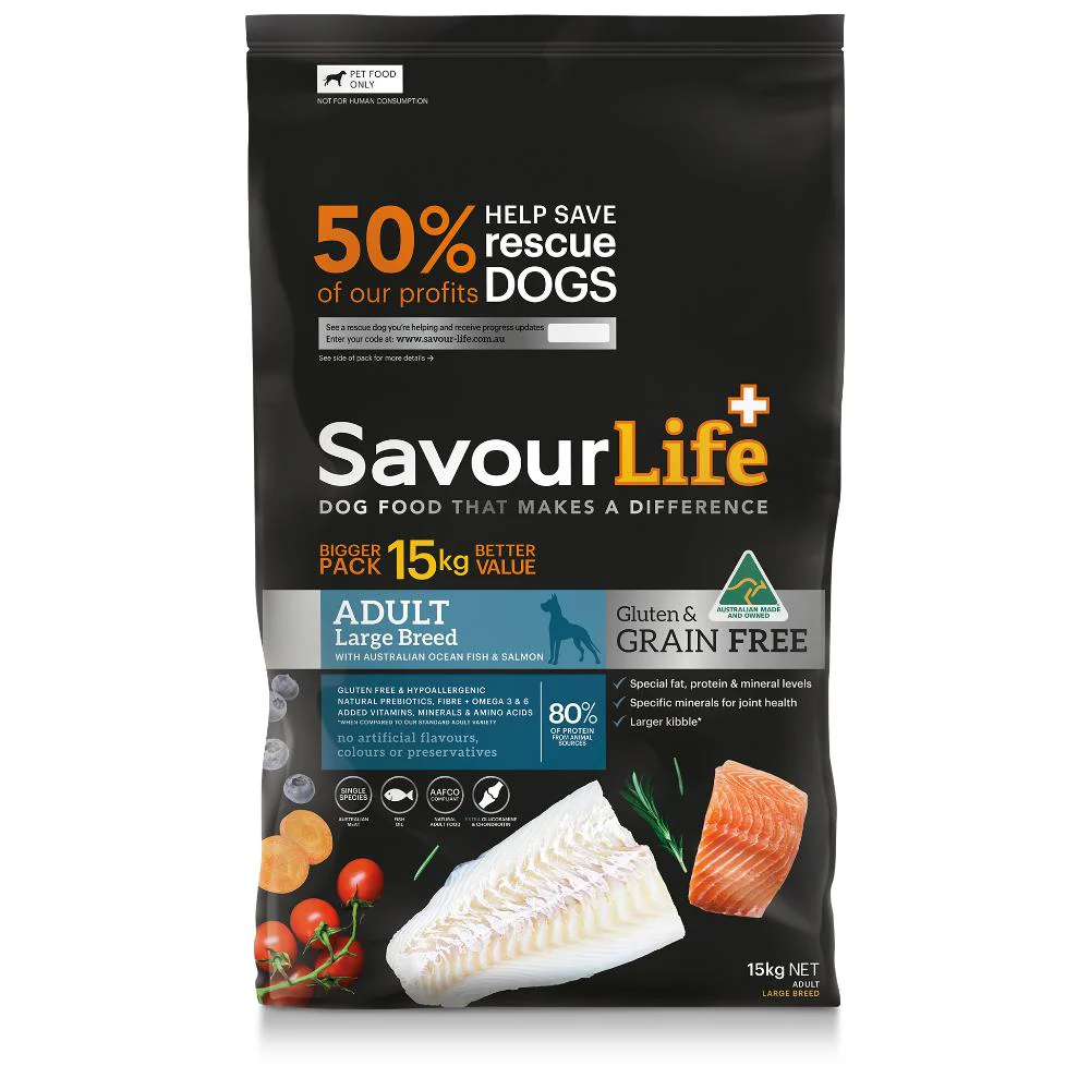Savourlife Grain Free Adult Large Breed Fish Dry Dog Food 15kg