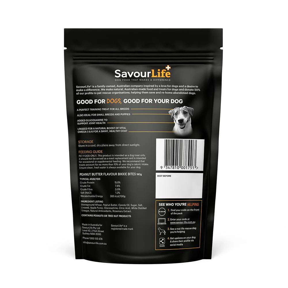 SavourLife Peanut Butter Bikkie Bites Dog Treats 180g - Image 2
