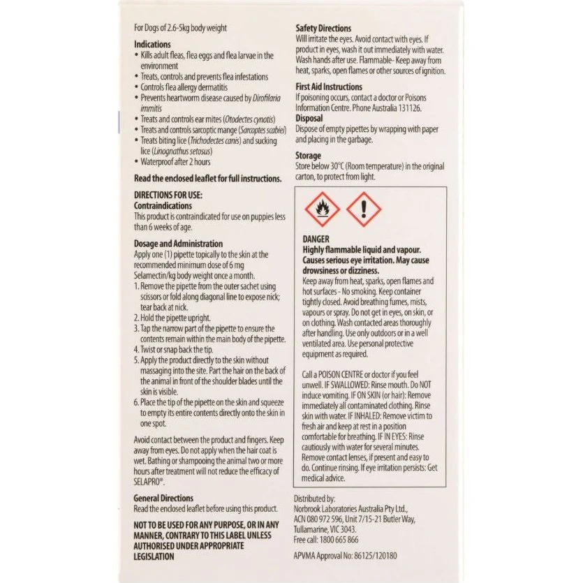 Selapro Small Breed 2.6-5kg Flea & Worming Spot-On Dog Treatment - Image 9