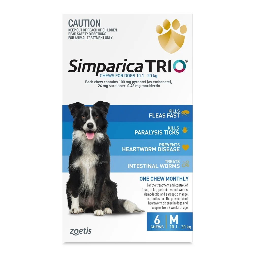 Simparica Trio Medium Breed 10.1-20kg Flea, Tick & Worming Dog Chews - Image 2