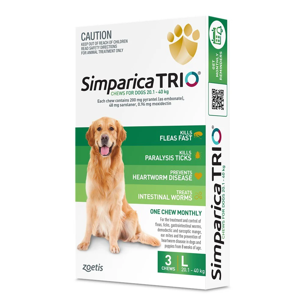 Simparica Trio Large Breed 20.1-40kg Flea, Tick & Worming Dog Chews - Image 5