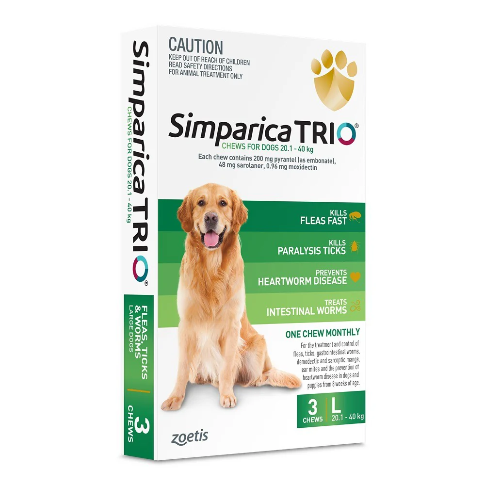 Simparica Trio Large Breed 20.1-40kg Flea, Tick & Worming Dog Chews - Image 7