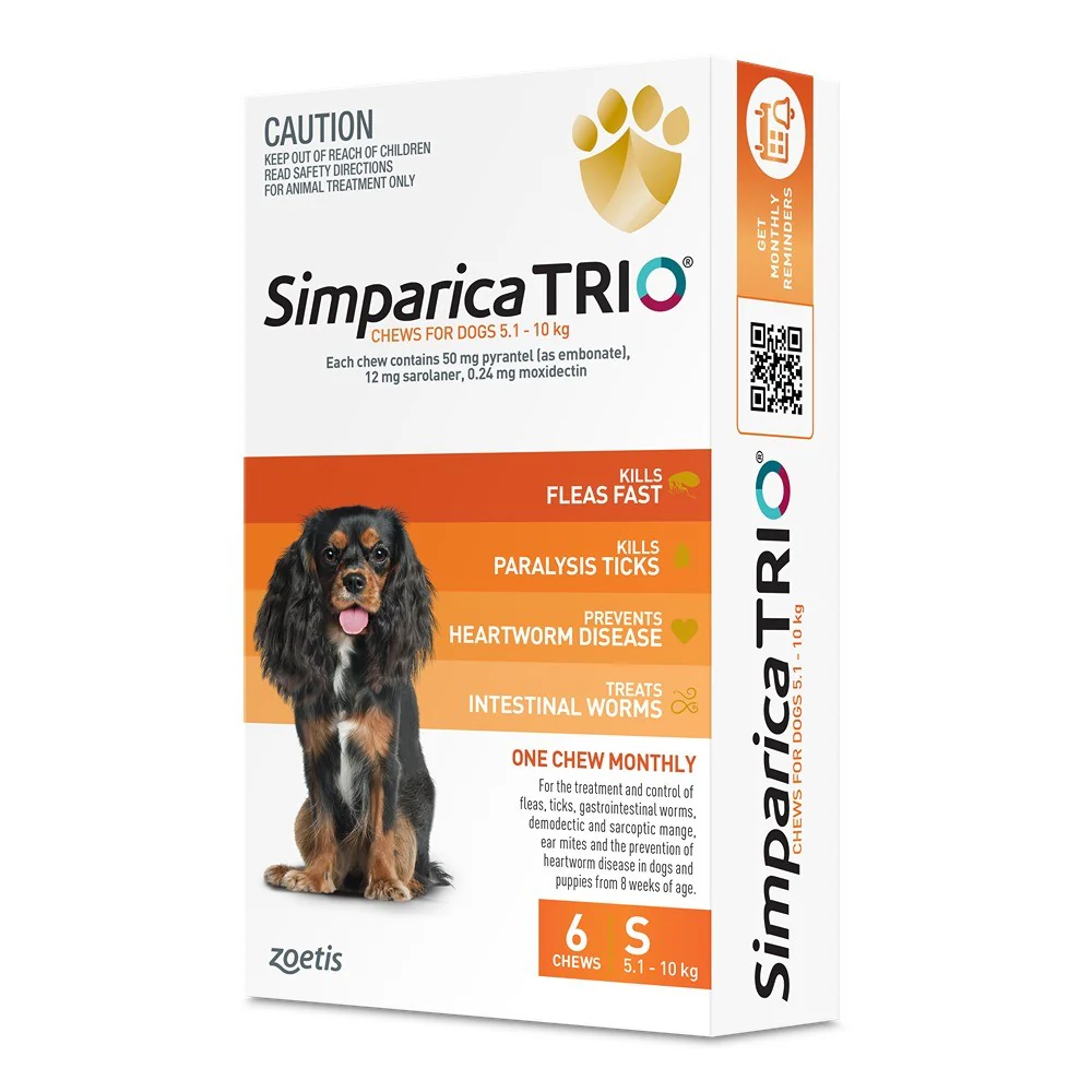 Simparica Trio Small Breed 5.1-10kg Flea, Tick & Worming Dog Chews - Image 5