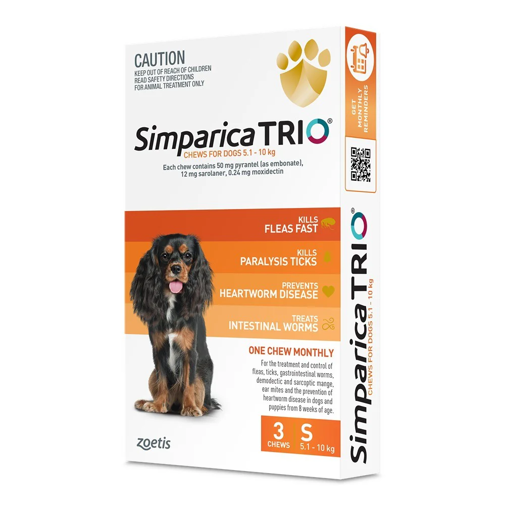 Simparica Trio Small Breed 5.1-10kg Flea, Tick & Worming Dog Chews - Image 6