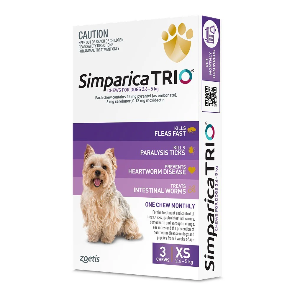 Simparica TRIO Purple Flea, Tick & Worm Chews 2.6-5kg 3 Pack - Image 3