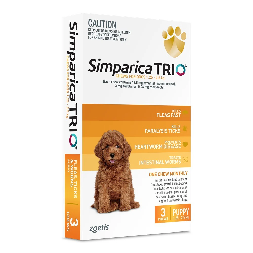 Simparica TRIO Yellow Flea, Tick & Worm Chews 1.25-2.5kg Dog 3pk - Image 4