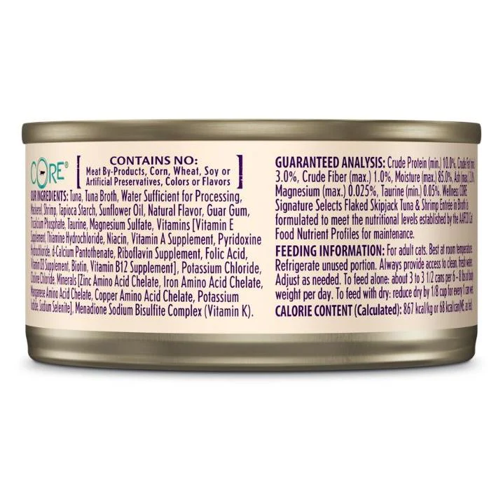 Wellness Core Signature Selects Flaked Skipjack Tuna With Shrimp Entrée in Broth Wet Cat Food - Image 2