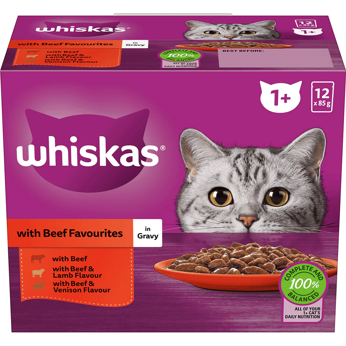 Whiskas Adult Beef in Gravy Variety Pack Pouched Wet Cat Food 12x85gm - Image 11
