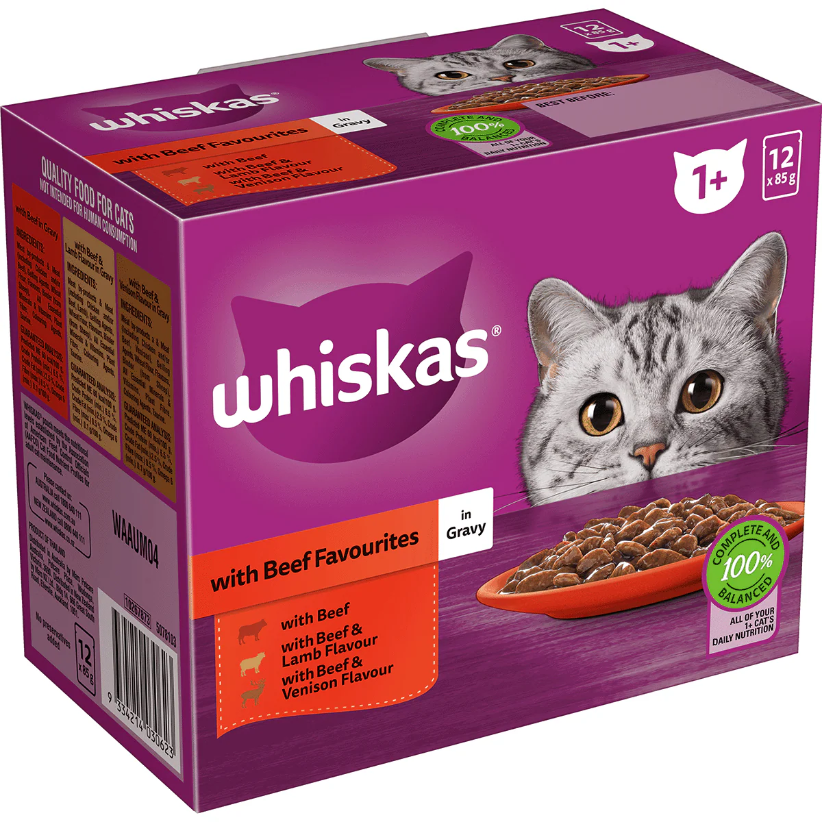 Whiskas Adult Beef in Gravy Variety Pack Pouched Wet Cat Food 12x85gm - Image 12