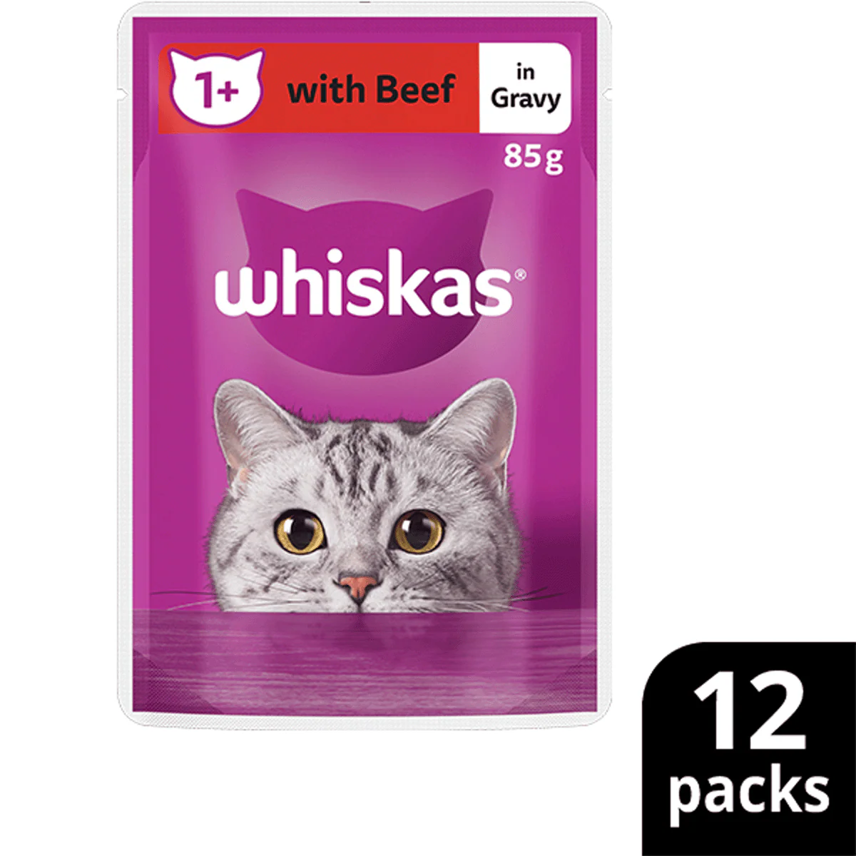 Whiskas Adult Beef in Gravy Variety Pack Pouched Wet Cat Food 12x85gm - Image 8