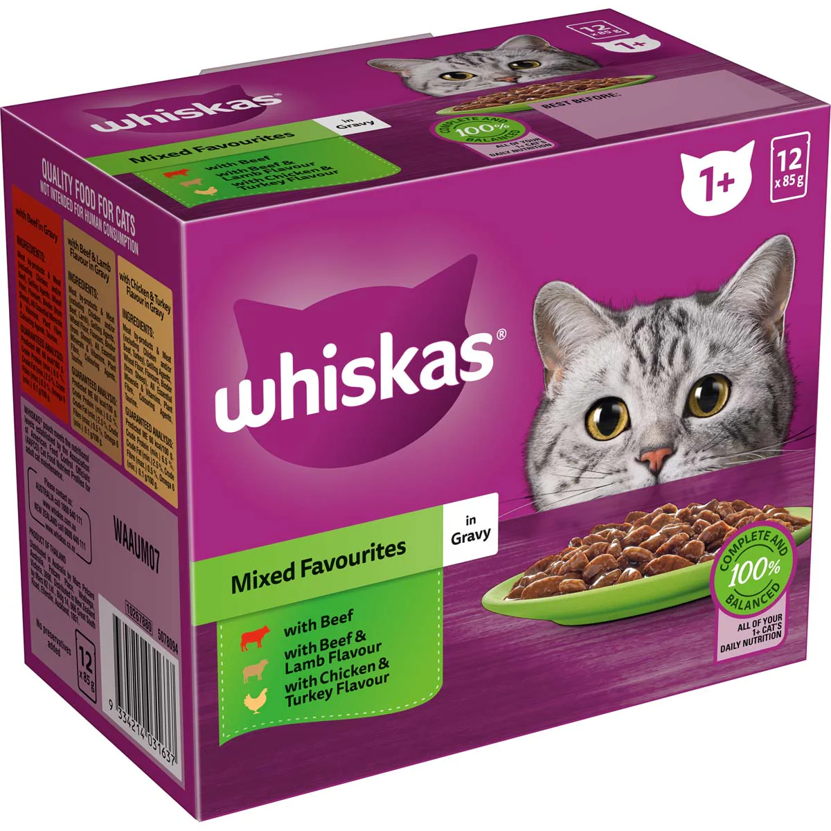 Whiskas Adult Mixed Favourites in Gavy Wet Cat Food 12x85g - Image 2