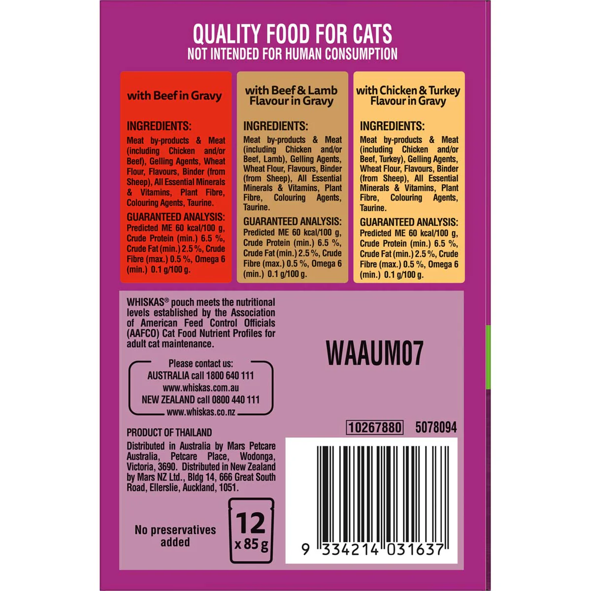 Whiskas Adult Mixed Favourites in Gavy Wet Cat Food 12x85g - Image 4